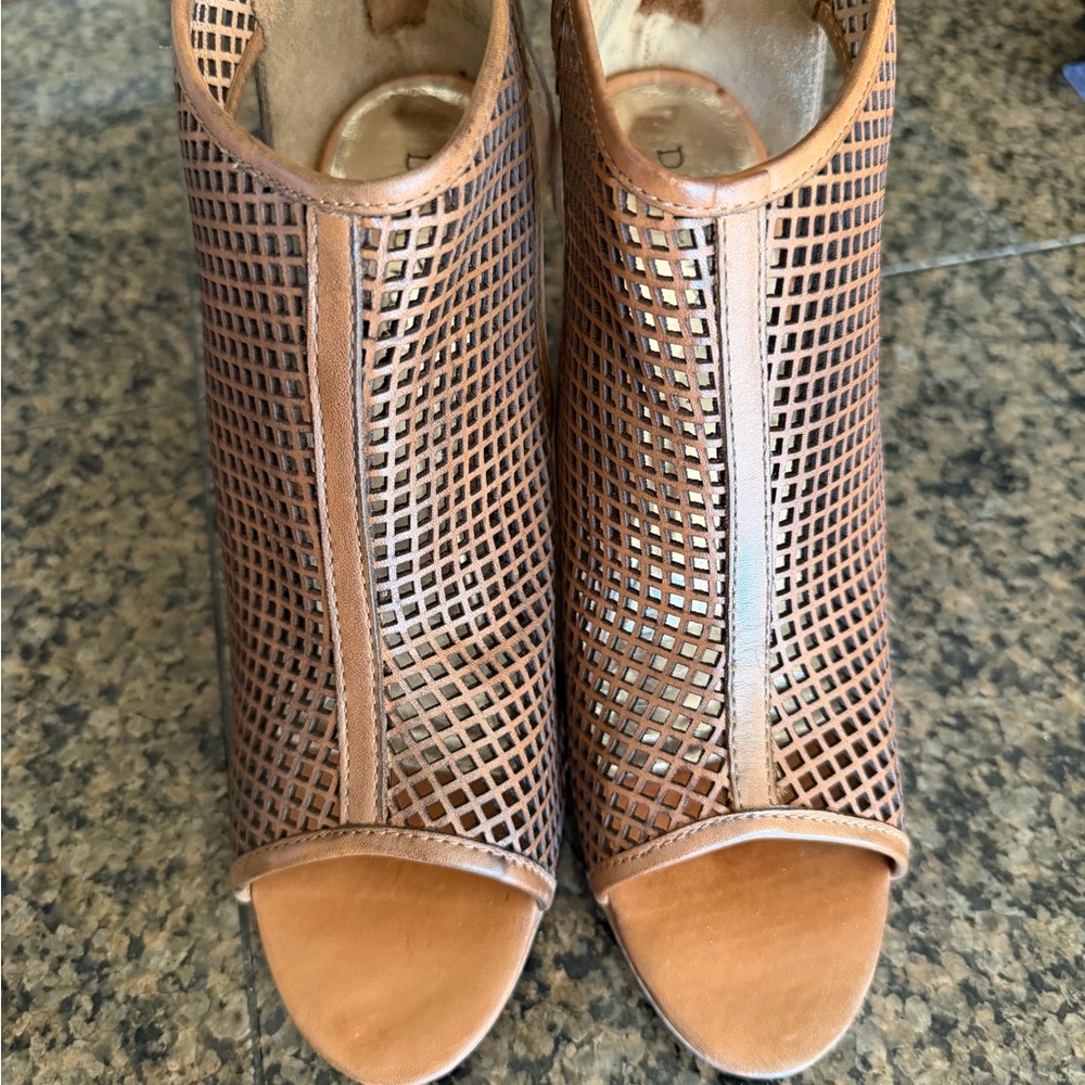 Elegant Tan Woven Leather Ankle Booties